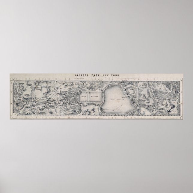 1865 HAND-DRAWN CENTRAL PARK KARTA POSTER (Framsidan)