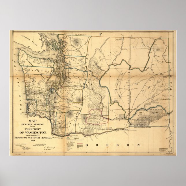 1865 Karta i Washington Territory (stat) Poster (Framsidan)