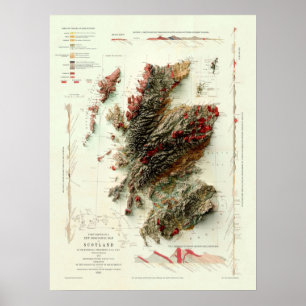 1865 Skottland Geological Karta digitallyrenderad Poster