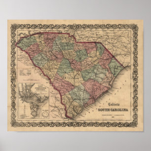1865 South Carolina Karta Poster