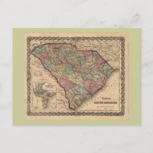 1865 South Carolina Karta Vykort