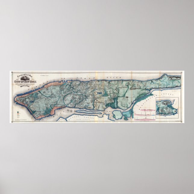 1865.Topografisk karta över staden New York Poster (Framsidan)