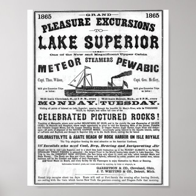 1865 Utflykter till Sjö Superior Poster (Framsidan)