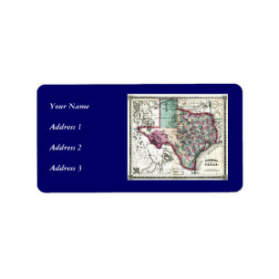 1866 antikvariska karta av Texas vid Schönberg & Adressetikett