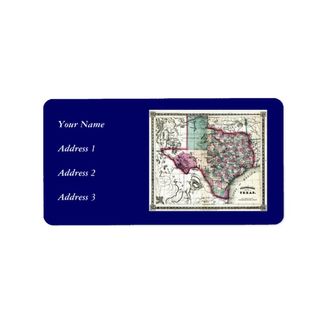 1866 Antiquarian Karta i Texas av Schönberg & Co. Adressetikett (Framsidan)