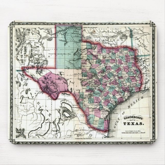1866 Antiquarian Karta i Texas av Schönberg & Co. Musmatta (Framsidan)