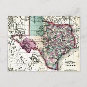 1866 Antiquarian Karta i Texas av Schönberg & Co. Vykort