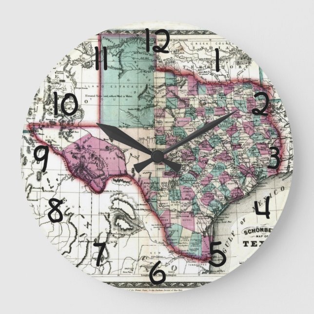 1866 Antiquarian Karta of Texas av Schönberg & Co. Stor Klocka (Framsida)