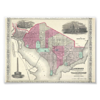 1866 Johnson Karta i Washington D.C. Fototryck