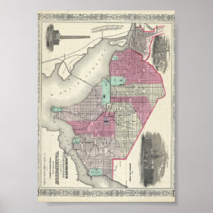 1866 Johnson Karta i Washington D.C. Poster