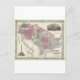 1866 Johnson Karta i Washington D.C. Vykort