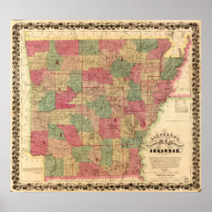 1866 Karta i Arkansas Poster