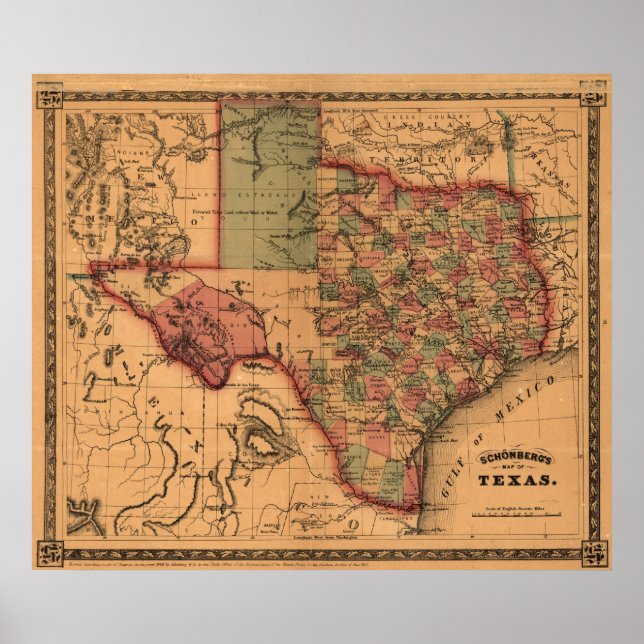 1866 Karta i Texas Poster (Framsidan)