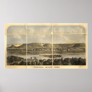 1866 Winona, MN Birds Öga View Panoramic Karta Poster