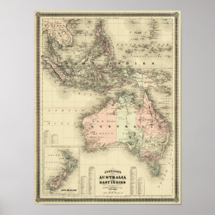 1867 Australien och Öster Indies Vintage Karta Poster