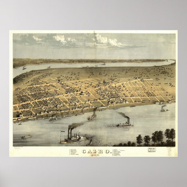 1867 Kairo, IL Birds Öga View Panoramic Karta Poster (Framsidan)