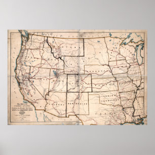 1867 Karta i STAGECOACH- OCH POSTROUTER Poster