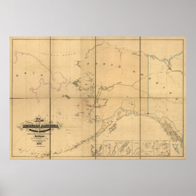 1867 Karta Ryssland Alaska-området Poster (Framsidan)