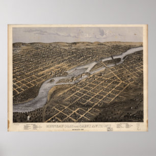 1867 Minneapolis & St. Paul , MN Panoramic Karta Poster