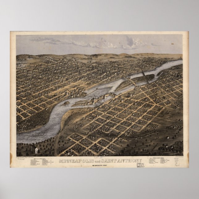 1867 Minneapolis & St. Paul , MN Panoramic Karta Poster (Framsidan)