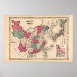 1868 Karta - Johnson's China och Japan Poster