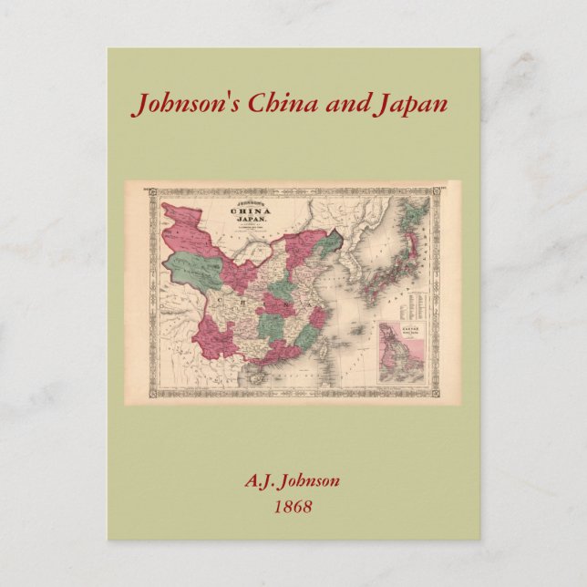 1868 Karta - Johnson's China och Japan Vykort (Framsida)