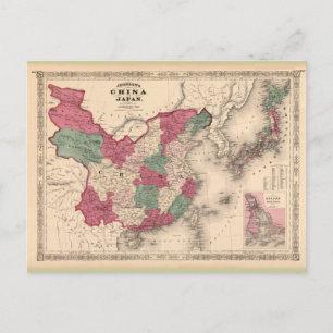 1868 Karta - Johnson's China och Japan Vykort