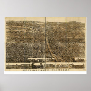 1868 Syracuse, NY-fågelöga beskådar den panorama- Poster