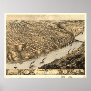 1869 Kansas City, MO-fågelöga beskådar den Poster