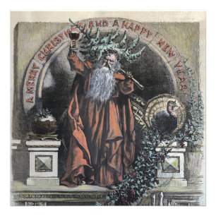 1870 A God jul Hand Färgad Jultomten Fototryck