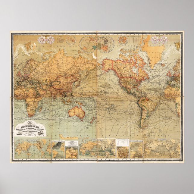 1870 Baur och Bromme World Map Mercator Projection Poster (Framsidan)