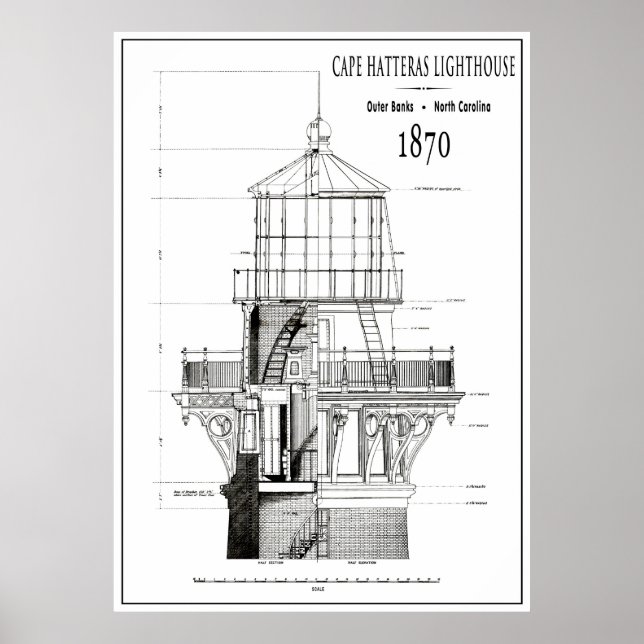 1870 CAPE HATTERAS LIGHTHOUSE BLUEPRINT POSTER (Framsidan)