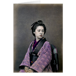 1870 härliga japanska kvinna hälsningskort