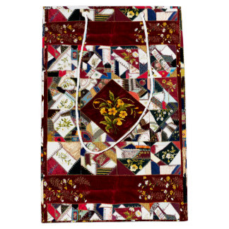 1870 Patchwork Quilt Blommigt Embroidery Gift Bag