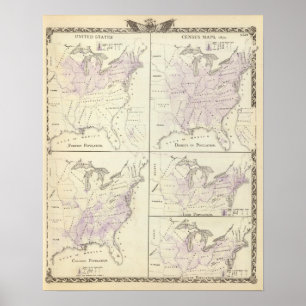 1870 United States folkräkningkartor Poster