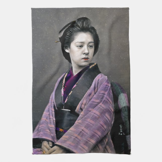 1870 Vacker japansk kvinna Kökshandduk (Vertikal)