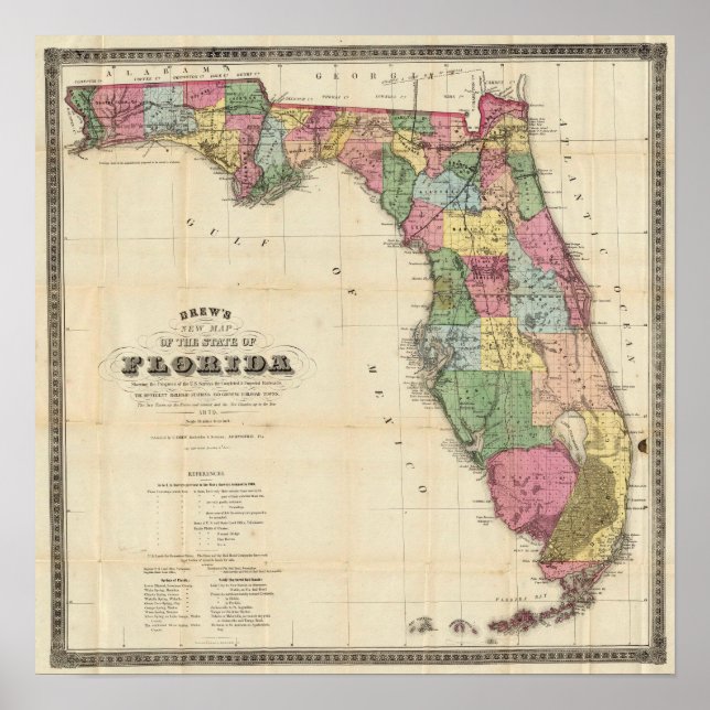 1870 Vintage Karta i Florida Poster (Framsidan)