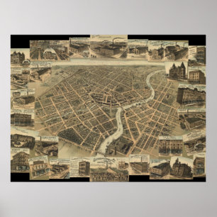 1870's Chatham, Ontario fågel panorama- karta för Poster
