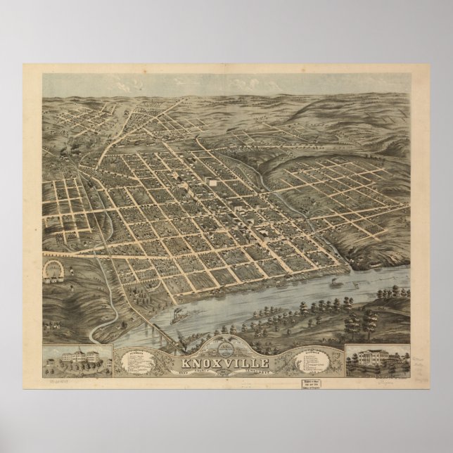 1871 Knoxville, TN Birds Öga View Panoramic Karta Poster (Framsidan)