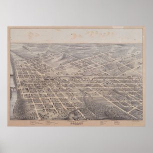 1872 Dallas, TX-fågelöga beskådar den panorama- Poster