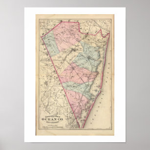 1872 REPRO Vintage Karta Ocean County NJ Poster