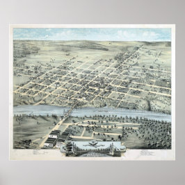 1873 Waco, TX Birds Öga View Panoramic Karta Poster
