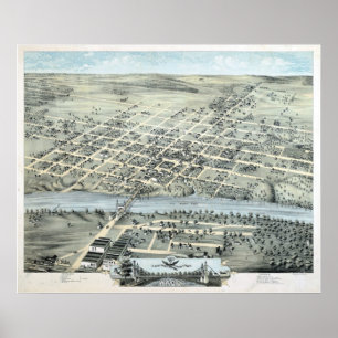 1873 Waco, TX-fågelöga beskådar den panorama- Poster