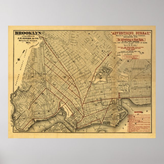 1874 Brooklyn Rail Karta Poster (Framsidan)