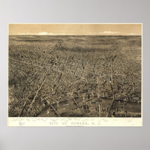1874 Newark, NJ-fågelöga beskådar den panorama- Poster