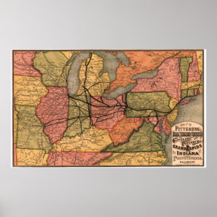 1874 Pennsylvania Järnväg Karta Poster