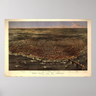 1874 St. Louis MO Birds Öga View Panoramic Karta Poster