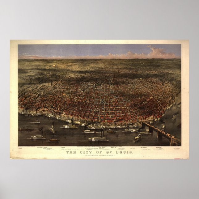1874 St. Louis MO Birds Öga View Panoramic Karta Poster (Framsidan)