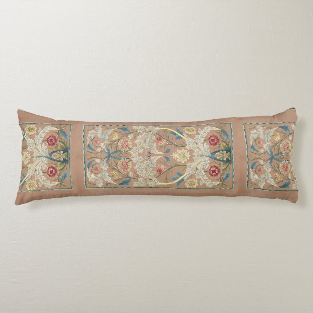 1875 Årgång William Morris Blommönstrad Brodyr Kroppskudde (Framsidan)