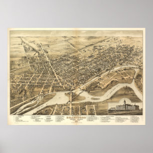 1875 Brantford, Ontario fågel panorama- karta fö Poster